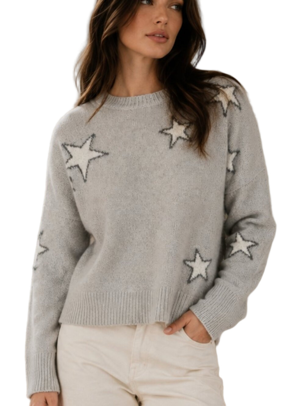 Rails Virgo Grey White Stars Cashmere Blend Merino Wool Sweater Medium Cozy Luxe